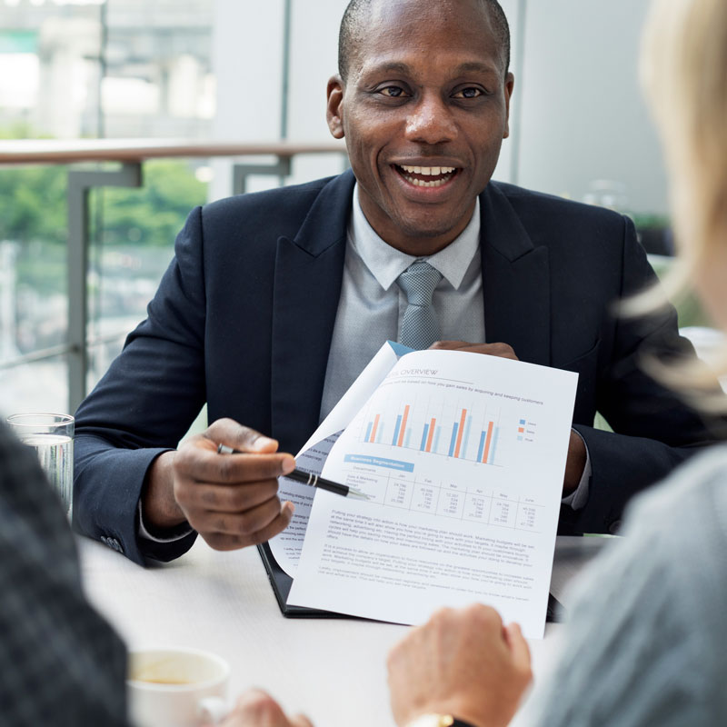 professional trustee presenting report to clients